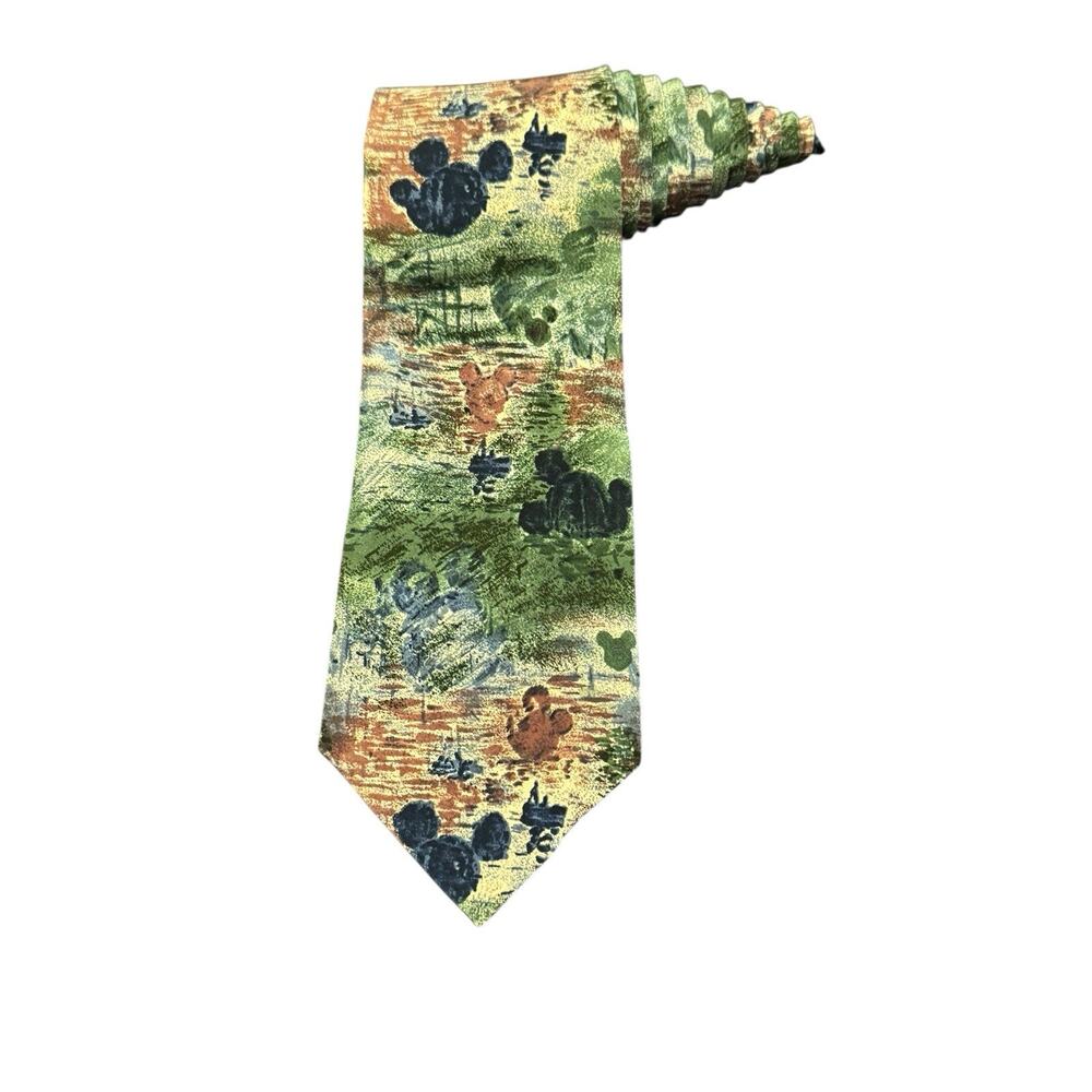 Disney Tie Rack Hidden Mickey Mouse Silhouettes Watercolor Silk Vintage Necktie